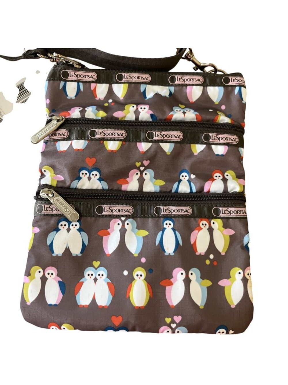 LeSportsac Crossbody Adjustable 3 Zipper Kasey Penguin Purse 9x7” Crossbody NEW